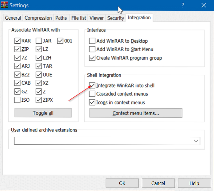 Adicionar entrada WinRAR ausente no menu de contexto do botão direito