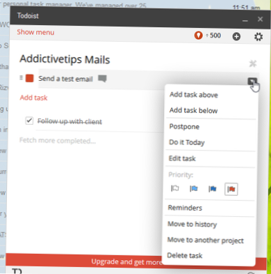 Aggiungi Todoist Task Management alla posta in arrivo di Gmail in Chrome, Firefox