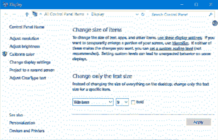 Avansert størrelse på tekst og andre elementer fjernet fra Windows 10 Creators Update