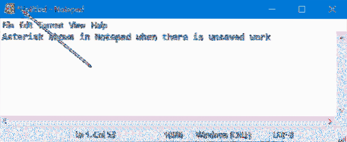 Asterisk i notesblokens titellinje i Windows 10