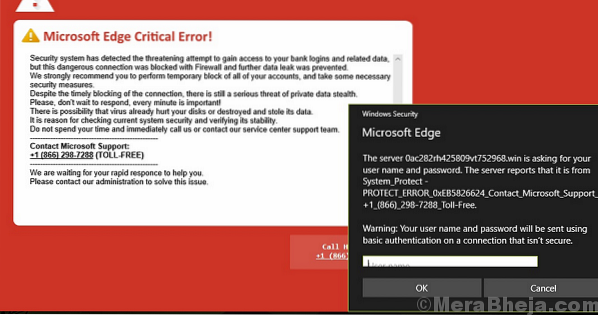 Beware with Microsoft Edge Critical Error message