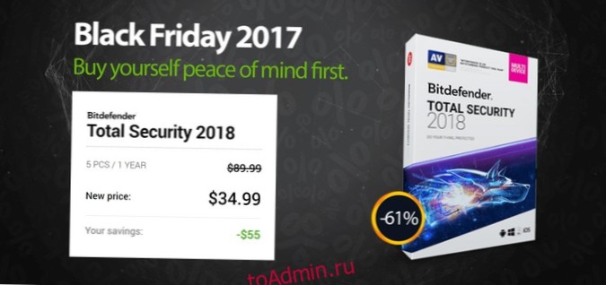 Bitdefender DEAL Total Security 2018 com um desconto de 61% (válido em 6 de dezembro)