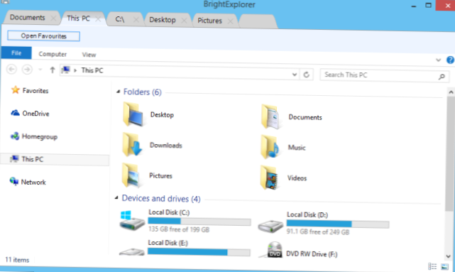 BrightExplorer lägger till flikar i Windows File Explorer