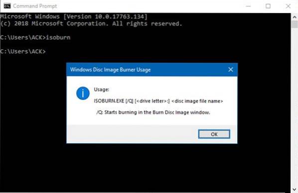 Înregistrați fișierul ISO / IMG din linia de comandă în Windows 10