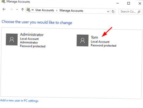 Cambia un account utente standard in un account amministratore in Windows 10