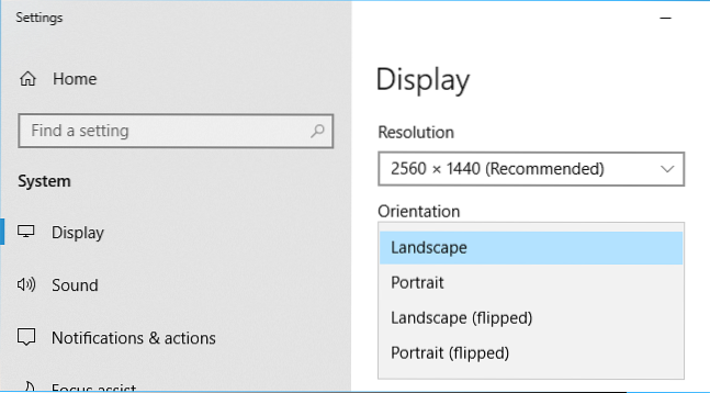 Change Screen Orientation Portrait / Landscape in Windows 10