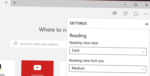 Alterar o tema padrão e o tamanho do texto no modo de leitura do Microsoft Edge