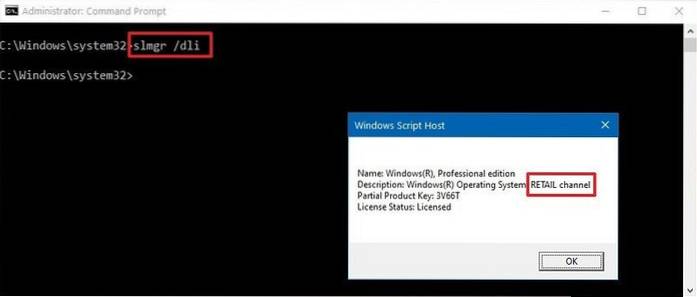 Controleer of uw Windows 10-licentietype Retail, OEM of Volume is