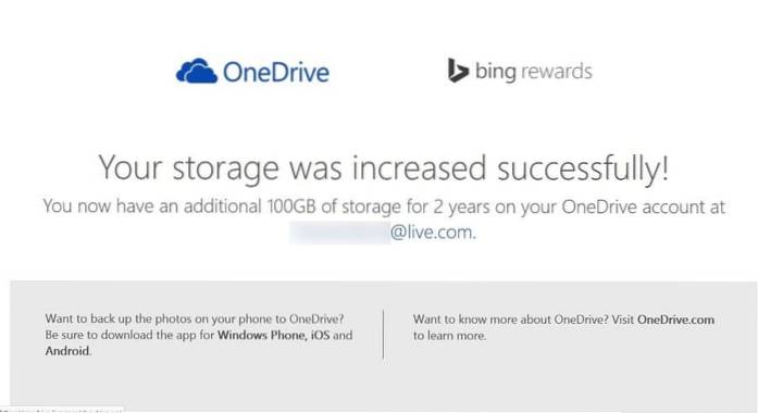 Depozitați gratuit 100 GB OneDrive Storage la nivel mondial