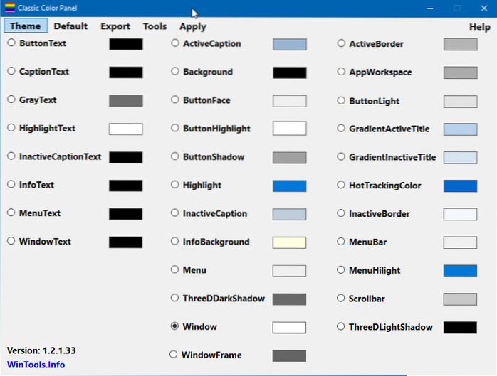Klasický barevný panel Změňte barvu písma a dalších položek ve Windows 10