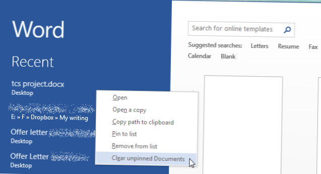 Ryd listen over seneste filer i MS Office-apps