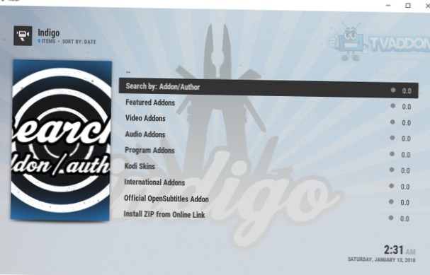 Nakonfigurujte Kodi a nainstalujte doplňky pomocí sady Indigo Toolkit