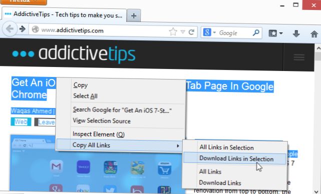 Kopieer alles of selecteer koppelingen op een webpagina vanuit het contextmenu van Firefox