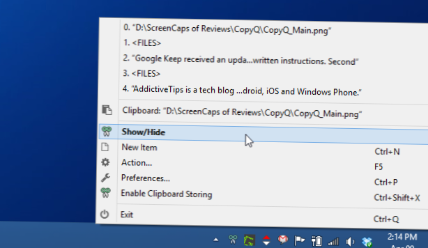 CopyQ Clipboard Manager die uw geschiedenis bewaart