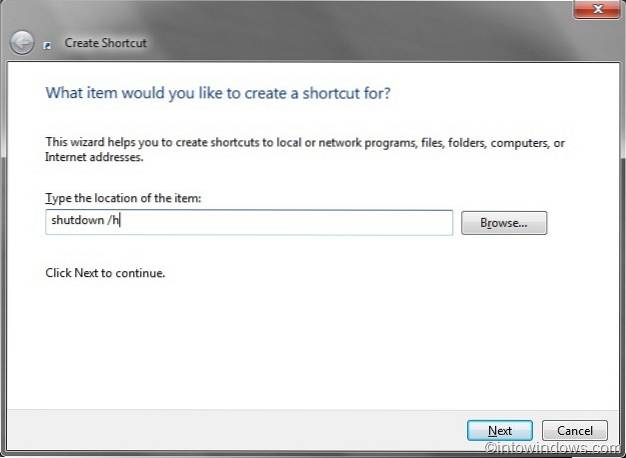 Create A Hotkey (Keyboard Shortcut) To Hibernate Windows 7