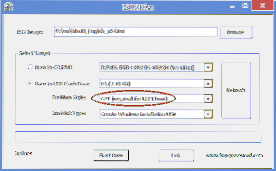 Crea USB avviabile UEFI di Windows 10