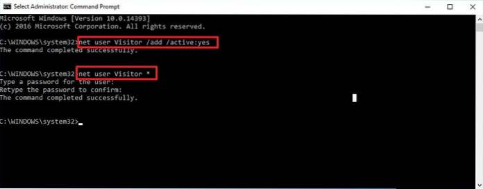 Create visitors account in Windows 10
