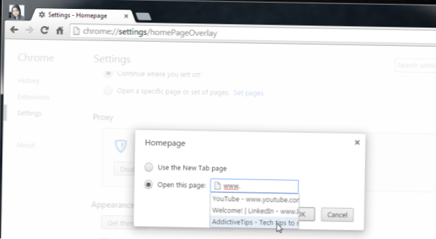 Přizpůsobte si jakou stránku nebo web Otevře se tlačítko Domů Chrome