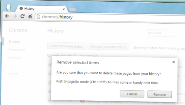Ștergeți istoricul de navigare legat de o anumită interogare [Chrome]