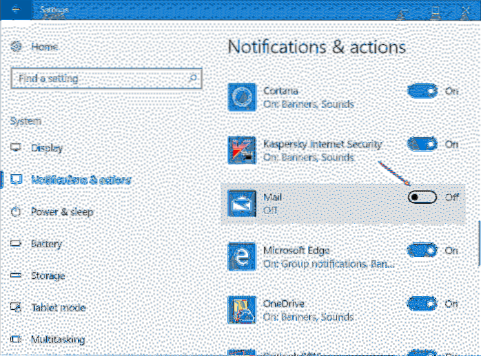 Deshabilitar las notificaciones de escritorio para aplicaciones específicas en Windows 10