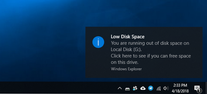 Disable Low disk Space warning in windows 10