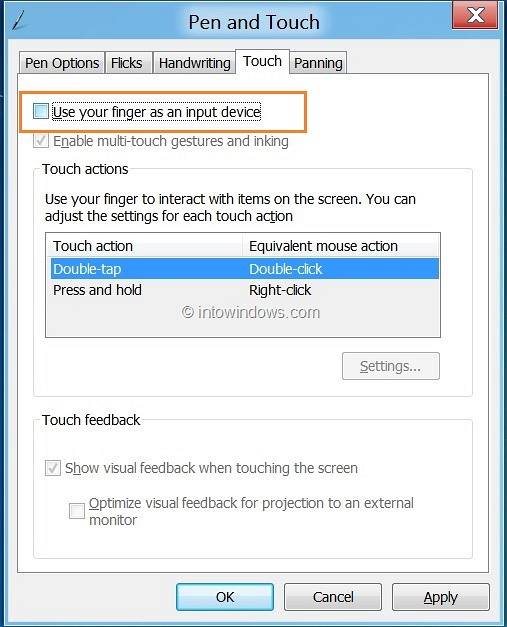 Enable or Disable Touch Screen In Windows 8.1
