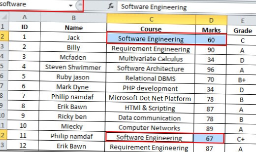 Excel 2010 ved hjelp av ikke-sammenhengende navneområder