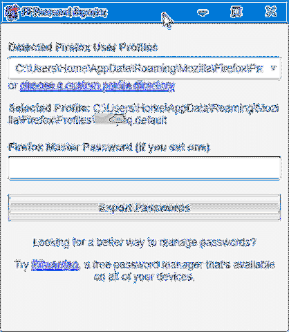 Exporter les mots de passe Firefox au format CSV ou JSON dans Windows 10