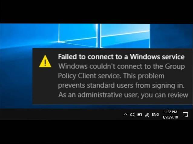 Failed to connect to a Windows service in Windows 10