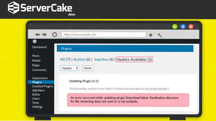 Failed wordpress update Fix