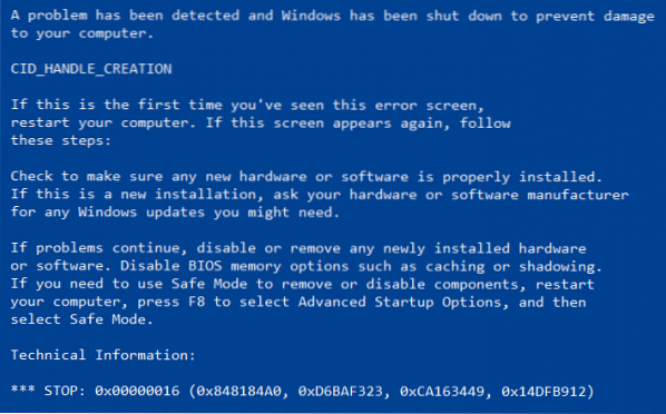 Remediați 0x00000016 Eroare ecran albastru pe Windows 10