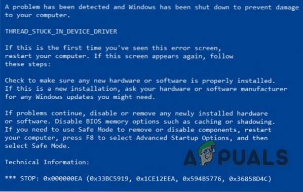 Fix 0x000000EA Blue Screen error on Windows 10