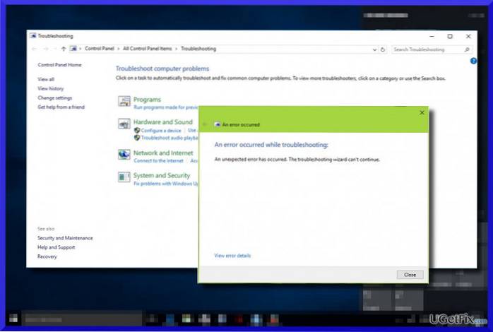 Correzione Si è verificato un errore imprevisto. La procedura guidata per la risoluzione dei problemi non può continuare in Windows 10