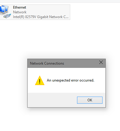 Correggi Si è verificato un errore imprevisto nelle proprietà della connessione di rete su Windows 10
