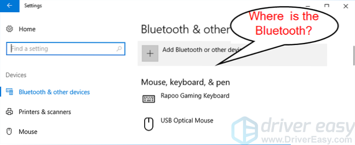 Napraw brakujące łącze Bluetooth w ustawieniach w systemie Windows 10