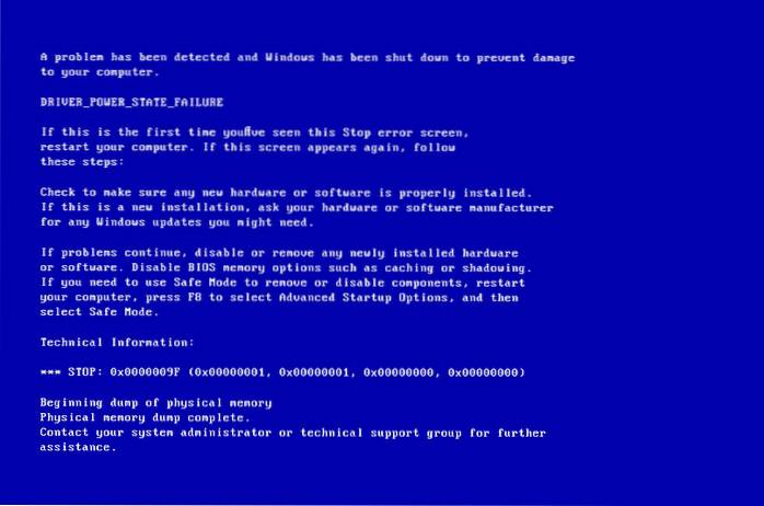Poprawka - Błąd BSOD Błąd stanu zasilania sterownika (0x0000009F)