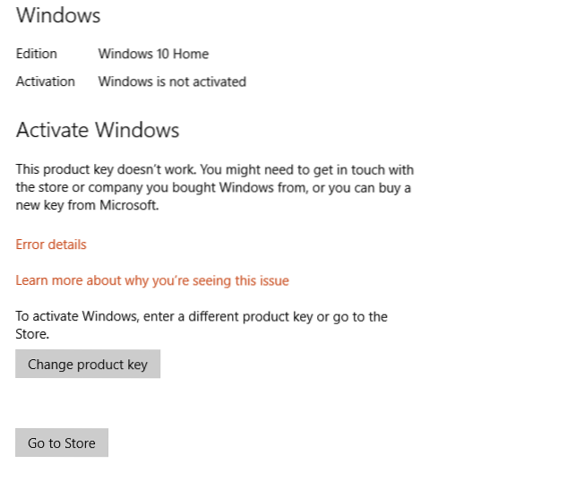 Errore di correzione 0xC004C003 Windows 10 non è riuscito ad attivare