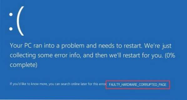 Corregir el error FAULTY_HARDWARE_CORRUPTED_PAGE en Windows 10