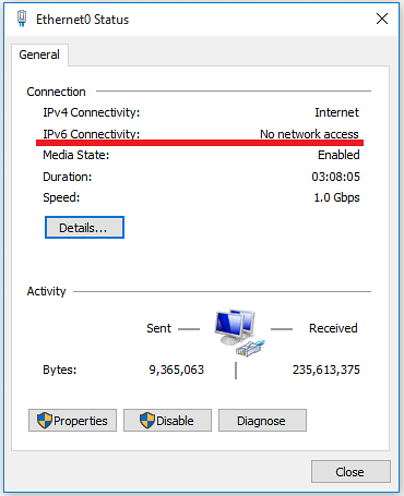 Fix 'IPv6 Connectivity- No network access' error in Windows 10