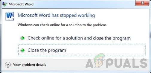 Fix Microsoft Word er stoppet med arbejdsfejl i Windows 10