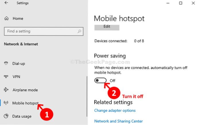 Fix Mobile Hotspot blir slått av etter en stund i Windows 10