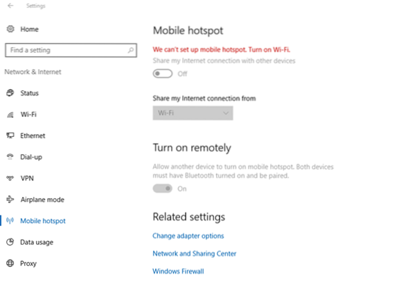 Fix Mobile hotspot fungerar inte i Windows 10