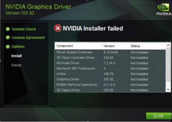 Correggi l'errore del programma di installazione NVIDIA non riuscito in Windows 10