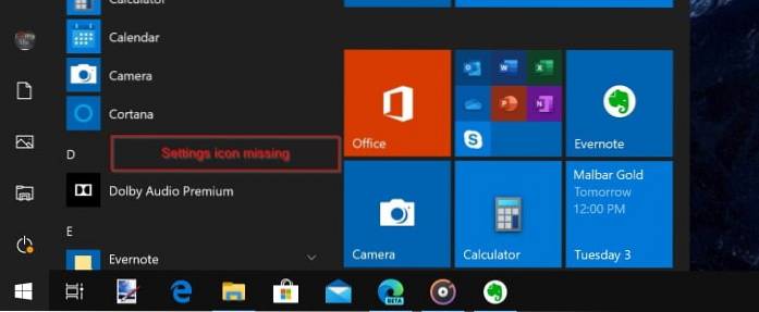 Correggi le impostazioni mancanti dal menu Start in Windows 10
