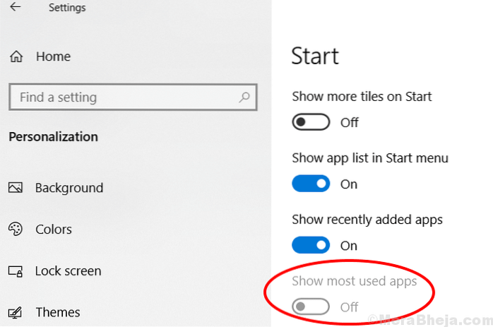 Fix Show Most used apps Setting Greyed Out in Windows 10