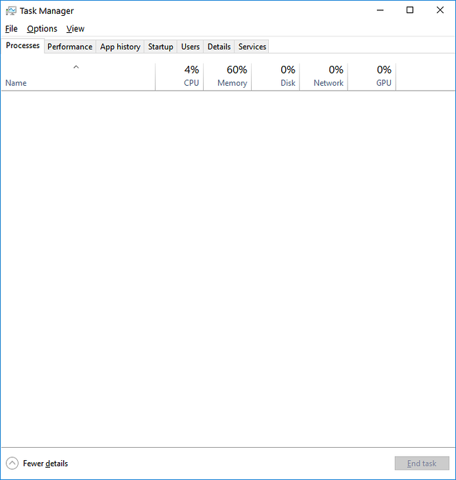 Fix Task Manager processes Tab blank in Windows 10