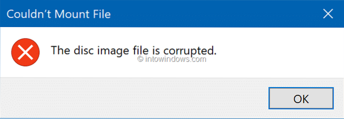 Remediați Fișierul imagine de disc este corupt eroare în Windows 10