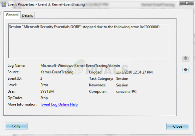 Fix the Session “Microsoft Security client OOBE” Stopped Error 0xC000000D