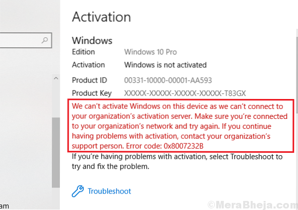 Fix We can't activate Windows on this device as we can't connect to your organizations server