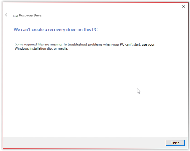 Fix We Can't Create The Recovery Drive Error In Windows 10